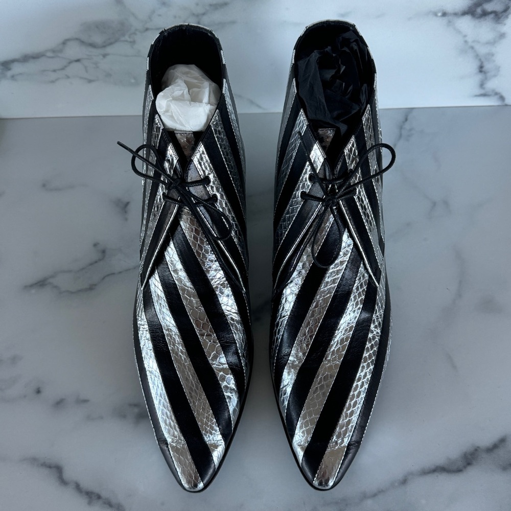 Saint Laurent Snakeskin Stripe Boots Silver & Black Size EU 44 / US 11 - Picture 4 of 9